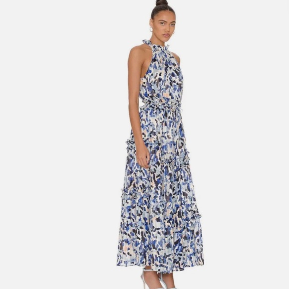 ELLIATT Iridescence Maxi Dress Size XS Blue Multicolor NWT Formal Gown Ruffle - Picture 2 of 6